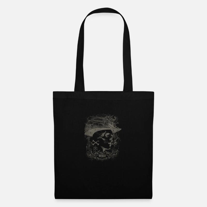 Vintage Face Skull with Hat and Bones Design - Tote Bag - black