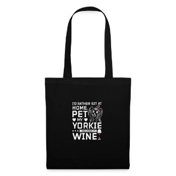 Asseyez-vous à la maison et buvez du vin avec mon Yorkie - Sac en tissu - noir - Devant