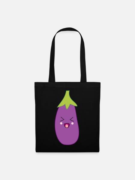 Kawaii Aubergine Geschenk Süßes Gemüse - Stoffbeutel - Schwarz