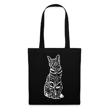 Katze weiß Silhouette Geschenk Katzenliebhaber - Stoffbeutel - Schwarz - Vorne