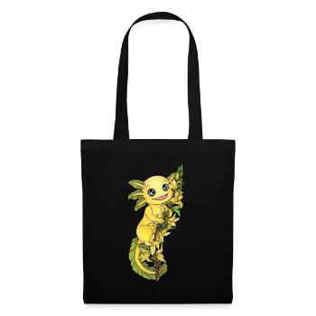 Axolotl in Gelb mit Frühblüher Forsythie Blume - Stoffbeutel - Schwarz - Vorne