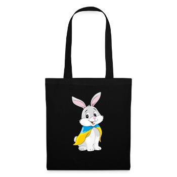 Un mignon lapin souriant porte un drapeau ukrainien - Sac en tissu - noir - Devant