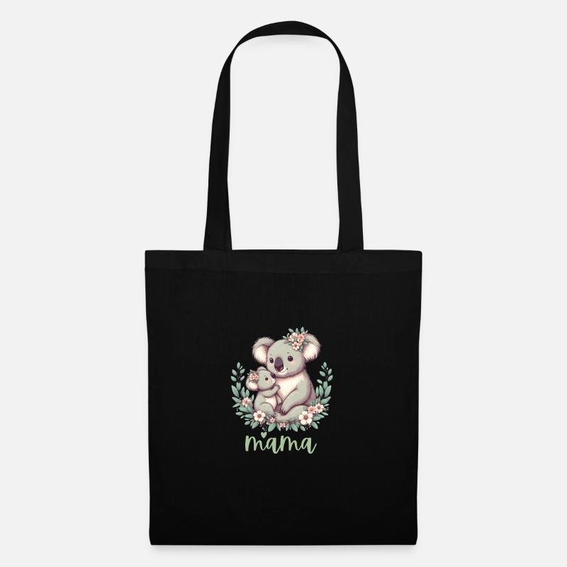 Mama Koala Bear Hug I Floral Wreath Mum I Koala - Stoffbeutel - Schwarz