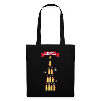 Merry Christmas / Weihnachten Bier Baum, Lustig - Stoffbeutel - Schwarz - Vorne