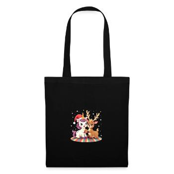 Einhorn & Rentier Weihnachten Geschenk - Stoffbeutel - Schwarz - Vorne