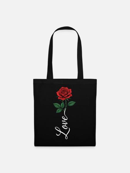 Love Rote Rose - Stoffbeutel - Schwarz