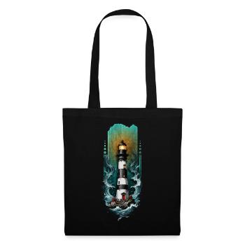 Guiding Light : Phare au milieu des vagues de la mer - Sac en tissu - noir - Devant