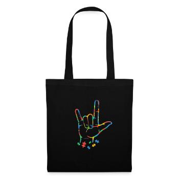 Autism Colorful Puzzle ASL Hand Sign Language - Tote Bag - black - Front