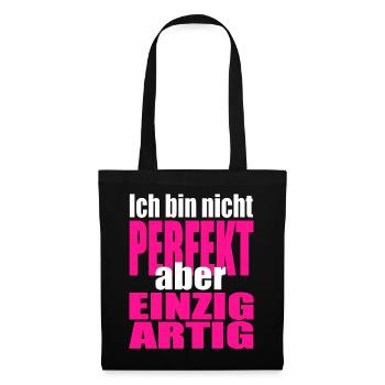Nicht perfekt, einzigartig in Pink - Stoffbeutel - Schwarz - Vorne