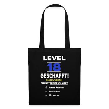 Level 18 - 18. Geburtstag Gaming lustiges Geschenk - Stoffbeutel - Schwarz - Vorne