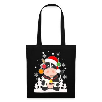 Lustige Kuh Schneeflocken Weihnachtsbaumkugeln - Stoffbeutel - Schwarz - Vorne