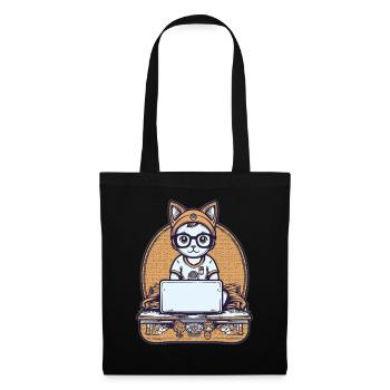 Techy Cat at Desk - Tote Bag - black - Front