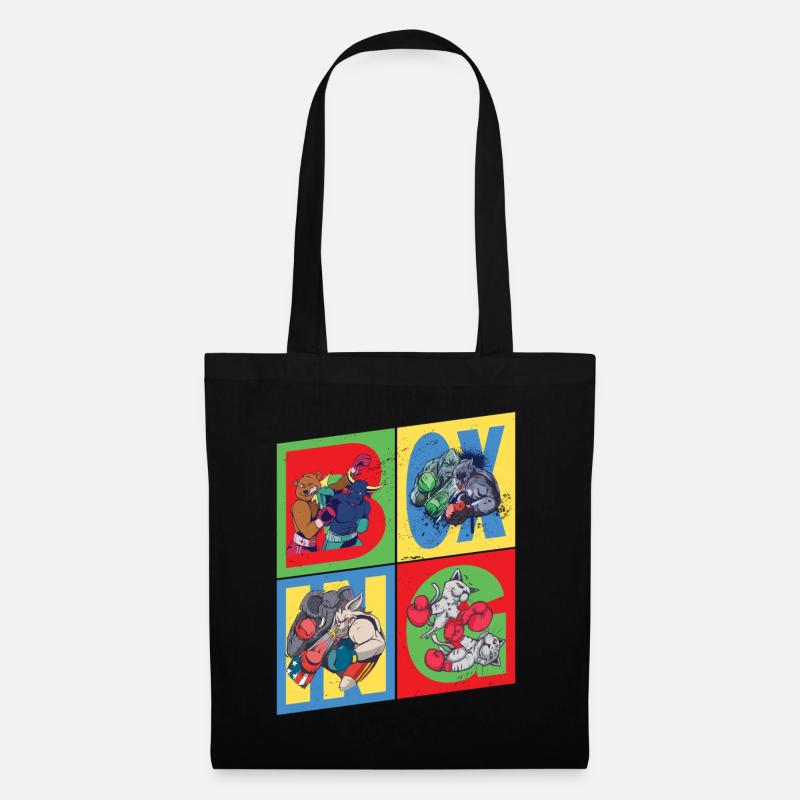 Boxen Boxer Boxkampf Sport Tiere Cartoon Comic - Stoffbeutel - Schwarz