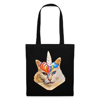 Chat cool avec corne de licorne et frise élégante - Sac en tissu - noir - Devant
