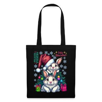 Lapins de Pâques festifs avec chapeau de Noël - Sac en tissu - noir - Devant