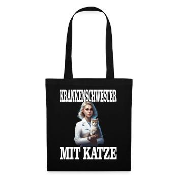 Krankenschwester mit Katze - schönes Katzen Design - Stoffbeutel - Schwarz - Vorne
