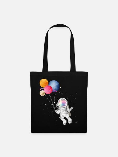 Astronaut mit bunten Planeten als Luftballons - Stoffbeutel - Schwarz