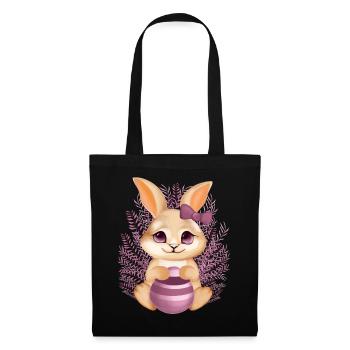 Un lapin mignon avec des fleurs – Illustration calme - Sac en tissu - noir - Devant