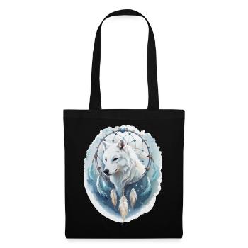 Loup dans un attrape-rêves - Design mystique. - Sac en tissu - noir - Devant