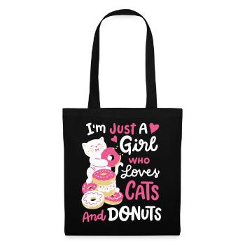 Donut und Katzenliebhaber - Stoffbeutel - Schwarz - Vorne