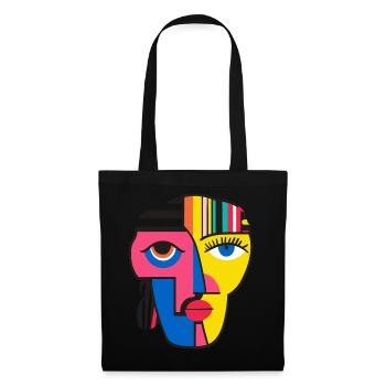 Bold and Colorful Abstract Face Art Design - Tote Bag - black - Front