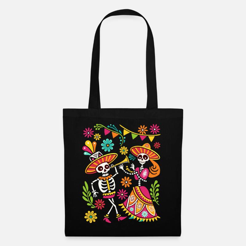 Mexikanischer Schädel Sugar Skull Dia de Muertos - Stoffbeutel - Schwarz