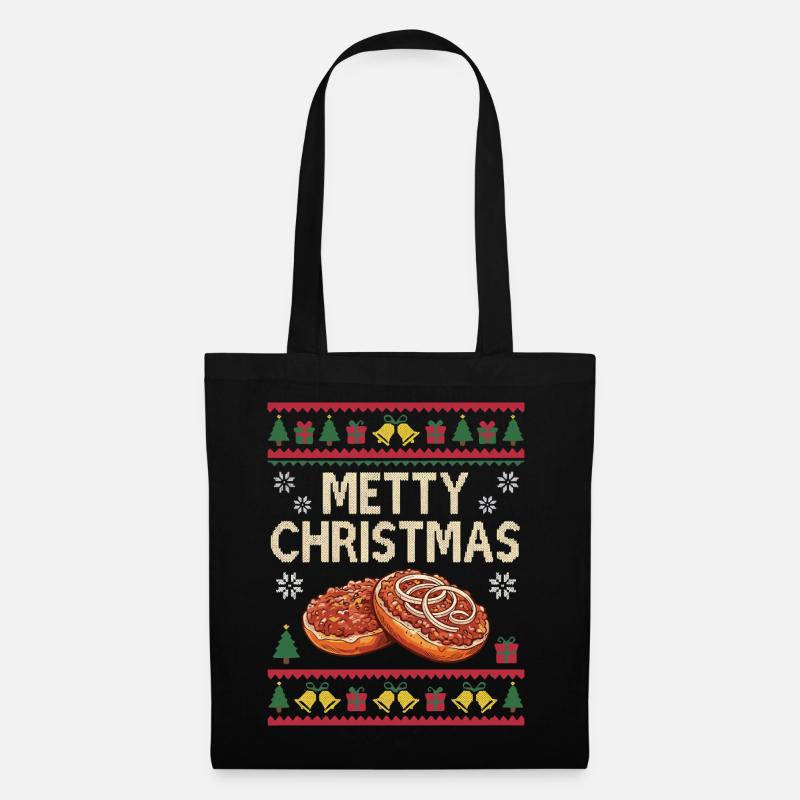 Lustiges Mett Weihnachten Geschenk Mettbrötchen - Stoffbeutel - Schwarz