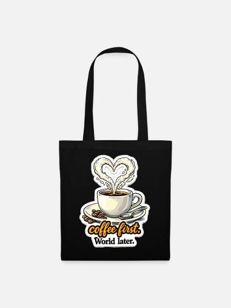 Kaffee zuerst Herz-Design - Stoffbeutel - Schwarz