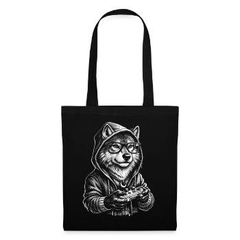 Wolfspieler im Sweatshirt – Illustration für Spielefans - Stoffbeutel - Schwarz - Vorne