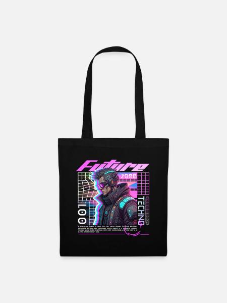 Neon Cyberpunk Fahrradfahrer - Stoffbeutel - Schwarz