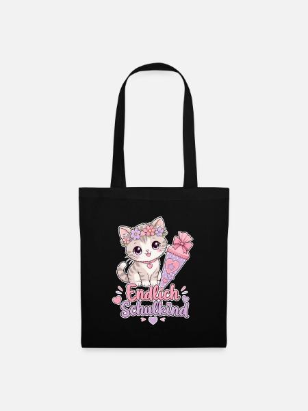 Endlich Schulkind Katze Schultüte - Stoffbeutel - Schwarz