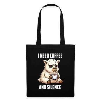I Need Coffee and Silence Alpaka lama Alpakahalter - Stoffbeutel - Schwarz - Vorne