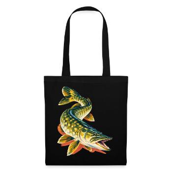 Hecht Angeln Raubfisch Hechtangler Geschenk - Stoffbeutel - Schwarz - Vorne