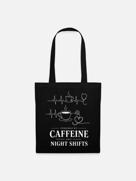 Kaffee Power Nachtshifts Illustration - Stoffbeutel - Schwarz