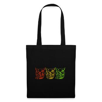 Hiboux jaune vert rouge - Sac en tissu - noir - Devant