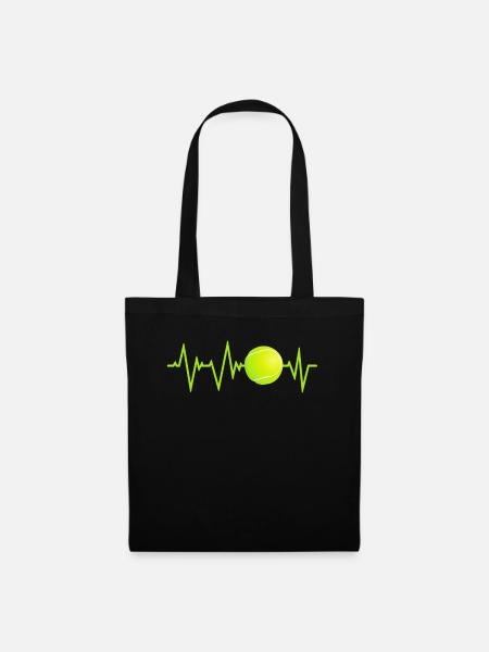 Tennis Herzschlag T-Shirt Geschenk - Stoffbeutel - Schwarz