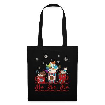 Einhorn Weihnachten Kakao hohoho Weihnachtsmann - Stoffbeutel - Schwarz - Vorne