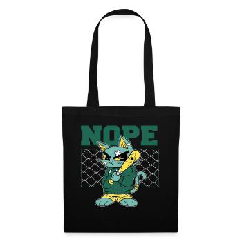 Angry Cat mit Baseballschläger - NOPE! - Stoffbeutel - Schwarz - Vorne