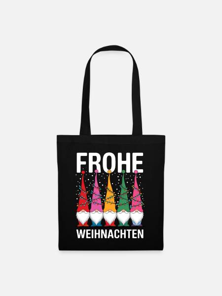 Gnom Frohe Weihnachten Gnome lustig Wichtel süß - Stoffbeutel - Schwarz
