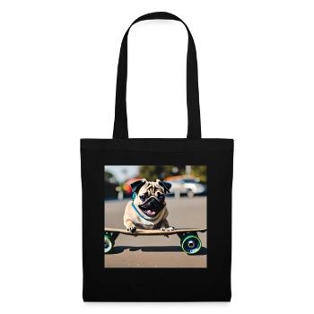 Mops auf Skateboard AICF 3 - Stoffbeutel - Schwarz - Vorne