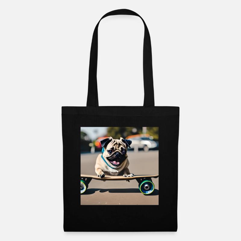 Mops auf Skateboard AICF 3 - Stoffbeutel - Schwarz