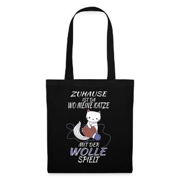 Cat handmade crochet knitting wool - Tote Bag - black - Front