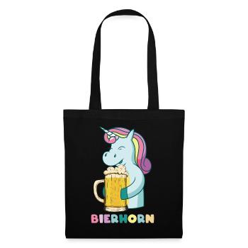 Bierhorn Einhorn mit Bier - Stoffbeutel - Schwarz - Vorne