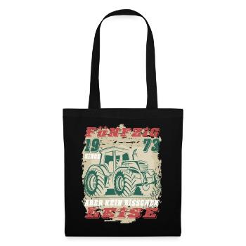 50 Geburtstag 1973 Schlepper Bulldog Lustig Spruch - Stoffbeutel - Schwarz - Vorne