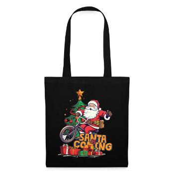 Weihnachten Santa Claus Nikolaus Fahrrad - Stoffbeutel - Schwarz - Vorne
