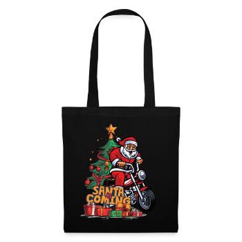 Weihnachten Santa Claus Nikolaus Motorrad - Stoffbeutel - Schwarz - Vorne
