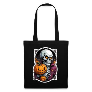 Halloween squelette crâne horreur avec citrouille - Sac en tissu - noir - Devant