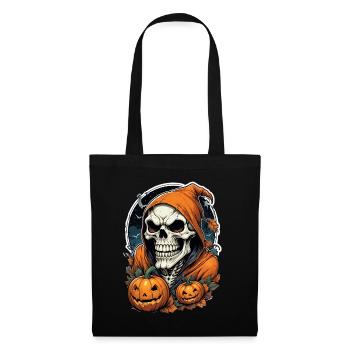 Halloween squelette crâne horreur avec citrouille - Sac en tissu - noir - Devant