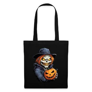 Halloween squelette crâne horreur avec citrouille - Sac en tissu - noir - Devant