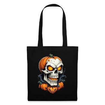 Halloween squelette crâne horreur avec citrouille - Sac en tissu - noir - Devant